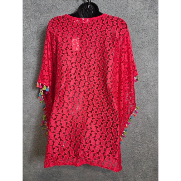 Susan Graver Beach Coverup Kimono Top‎ Women M Coral Pink Boho Resort Semi Sheer - Picture 5 of 9